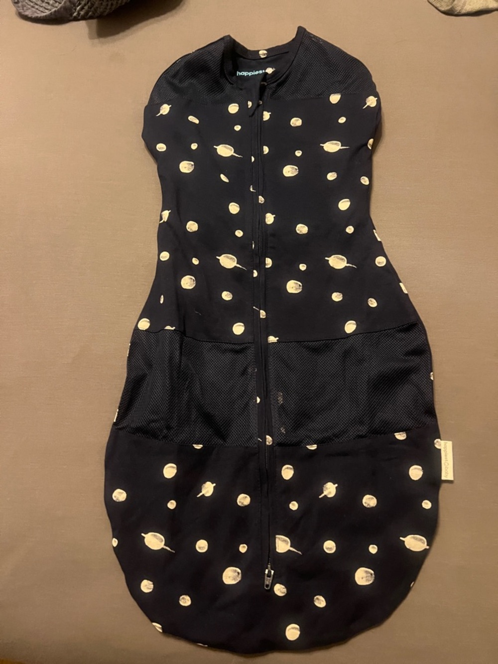 Happiest Baby Navy and Cream Baby Swaddle One-Piece